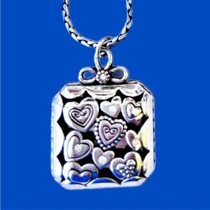 Brighton heart square pendant cutout silver necklace excellent silver plated